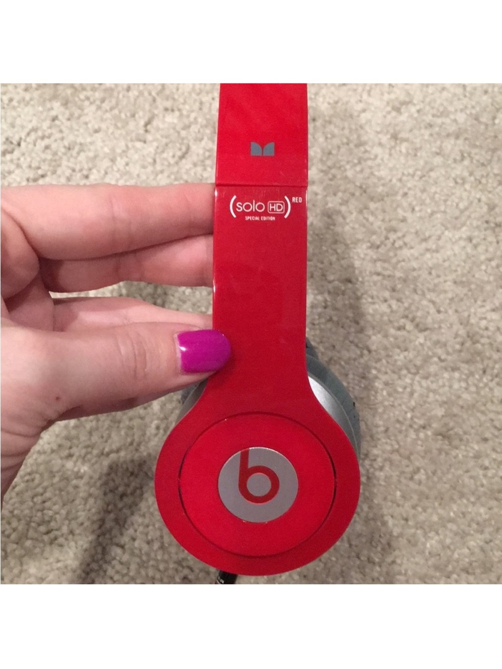 Beats by Dre Solo HD Red On-Ear Headphones with Silver Accents